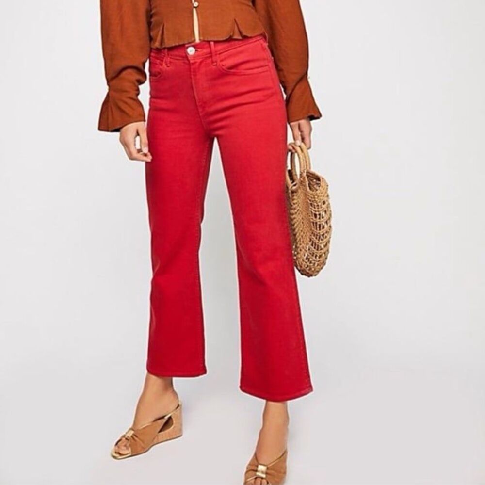 3x1 Red Shelter Wide Leg Cropped High Waist Denim Jeans Size 26